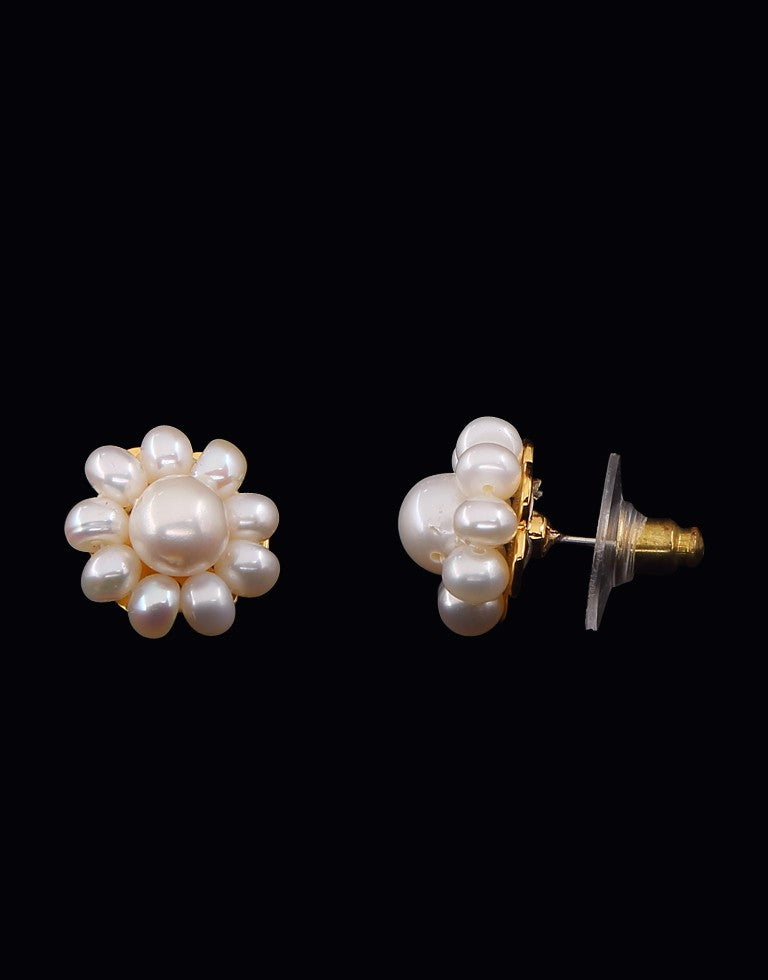 White Freshwater Flower Pearl Stud Earring