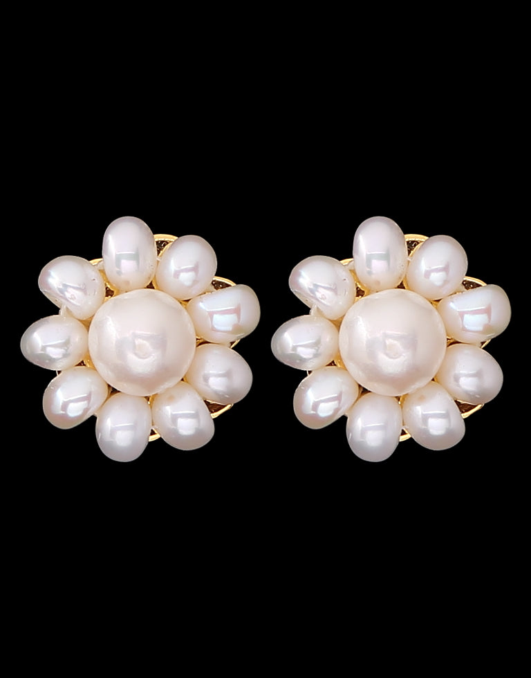 White Freshwater Flower Pearl Stud Earring
