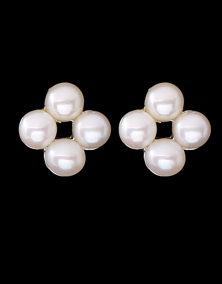 Engaging White Freshwater Small Four Pearl Stud Earring