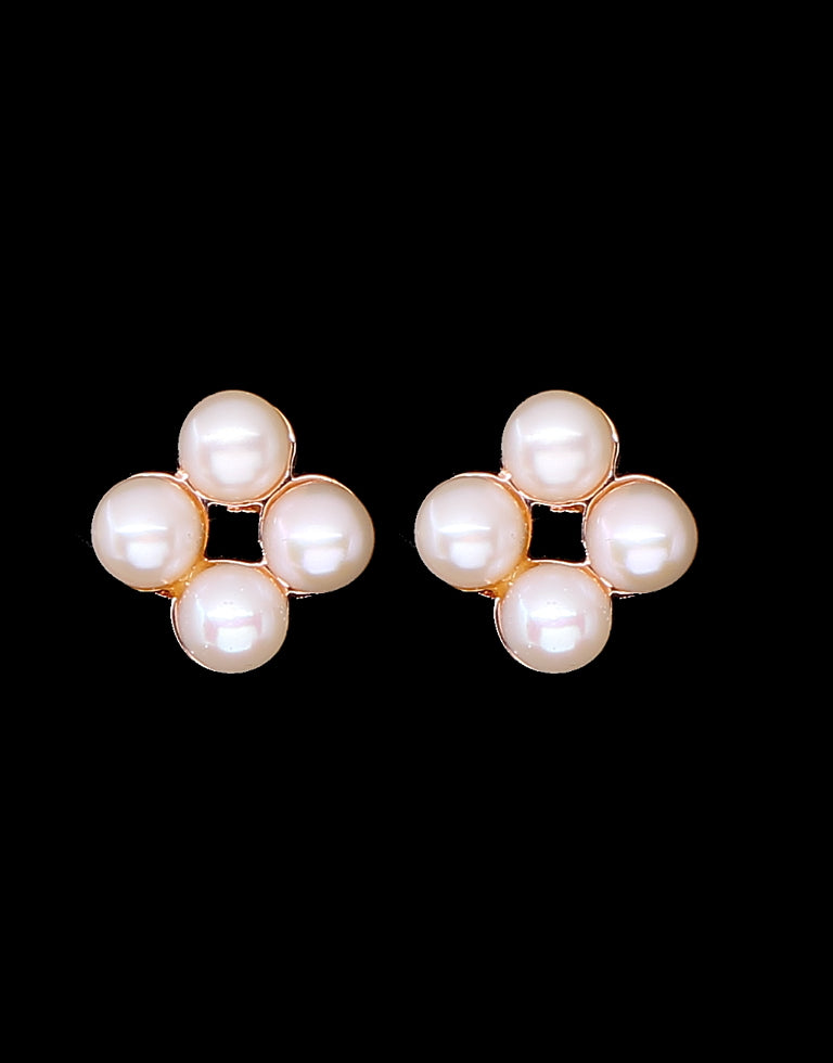 Engaging White Freshwater Small Four Pearl Stud Earring