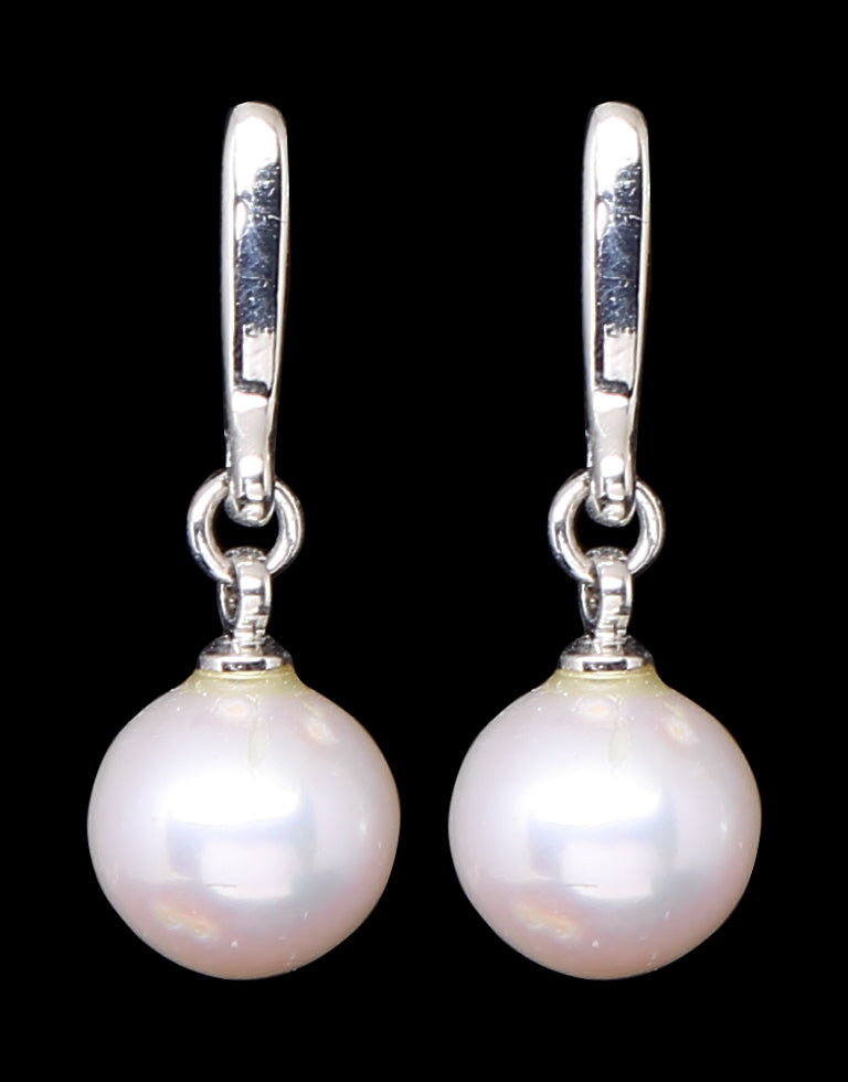 Artistic White Freshwater Round Pearl Hook Earring