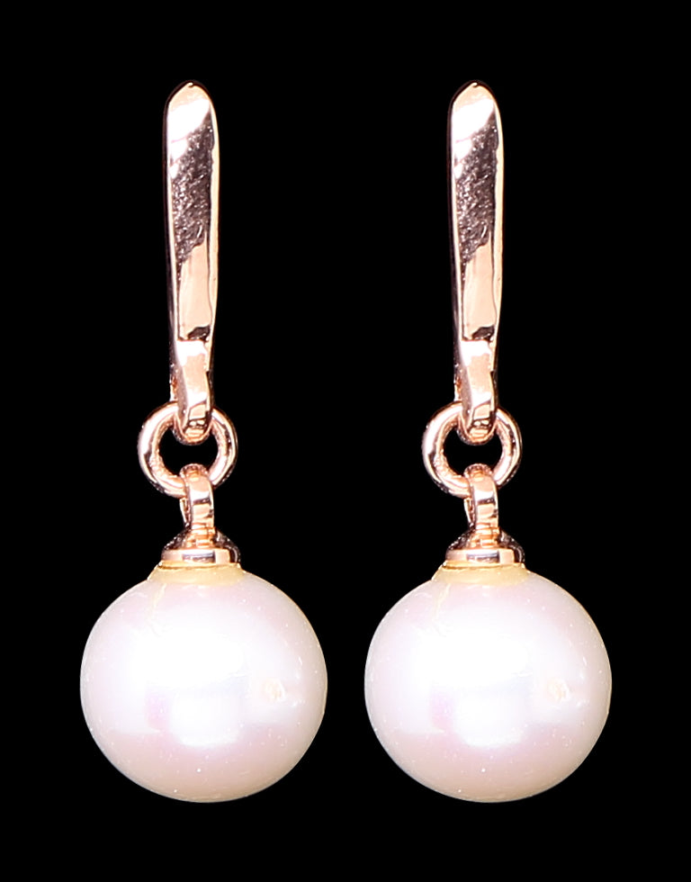 Artistic White Freshwater Round Pearl Hook Earring