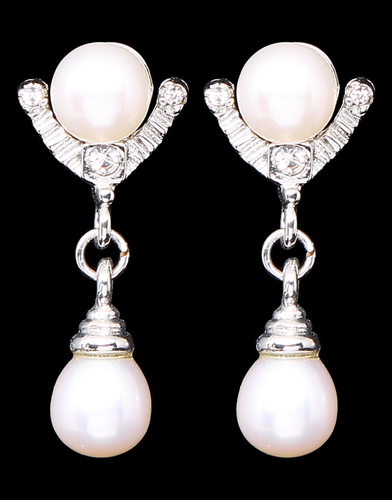 Freshwater Pearl With Cubic Zircon Fancy Stud Earrings