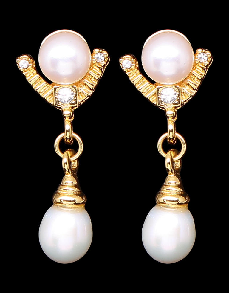 Freshwater Pearl With Cubic Zircon Fancy Stud Earrings