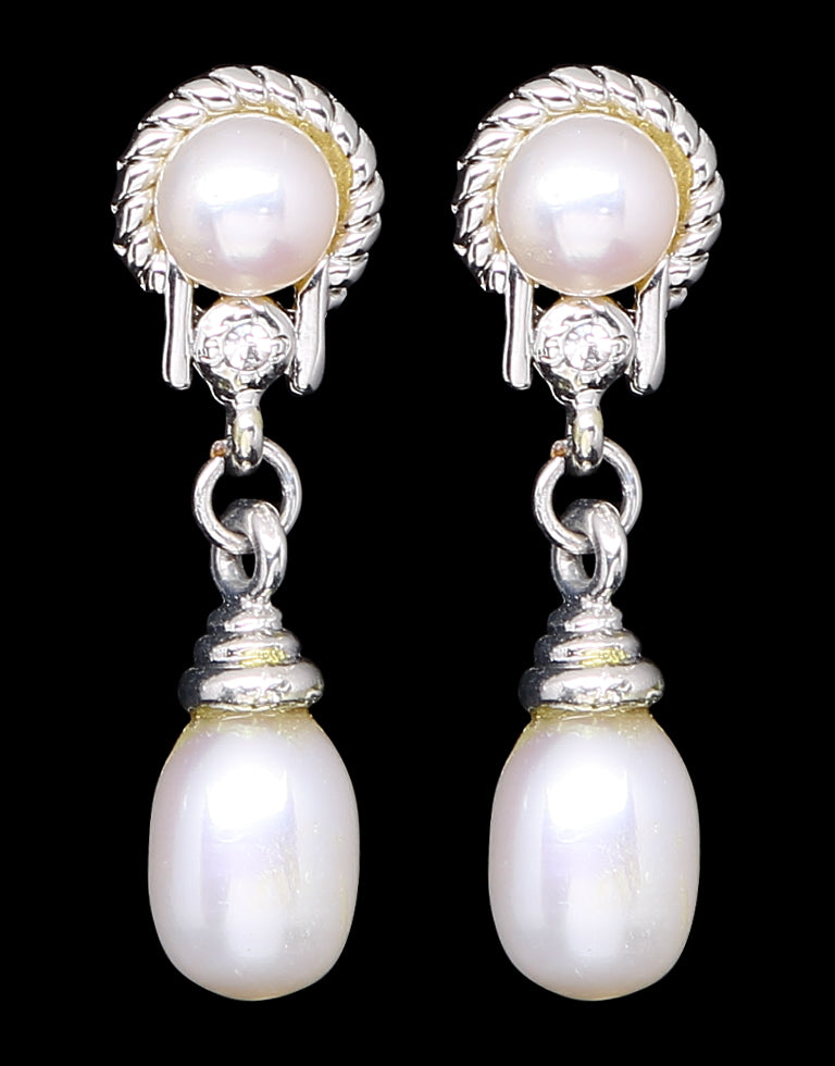 Freshwater Pearl with Cubic Zircon Fancy Stud Earrings