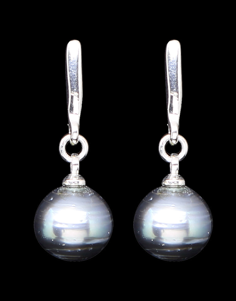 Natural Colour Tahitian Black Pearl Hook Earring