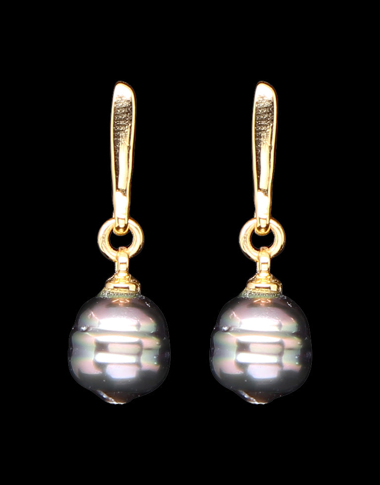 Natural Colour Tahitian Black Pearl Hook Earring