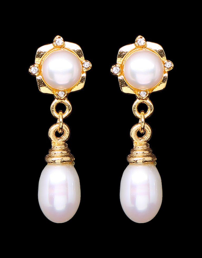 Freshwater Pearl with Cubic Zircon Fancy Hanging Earrings