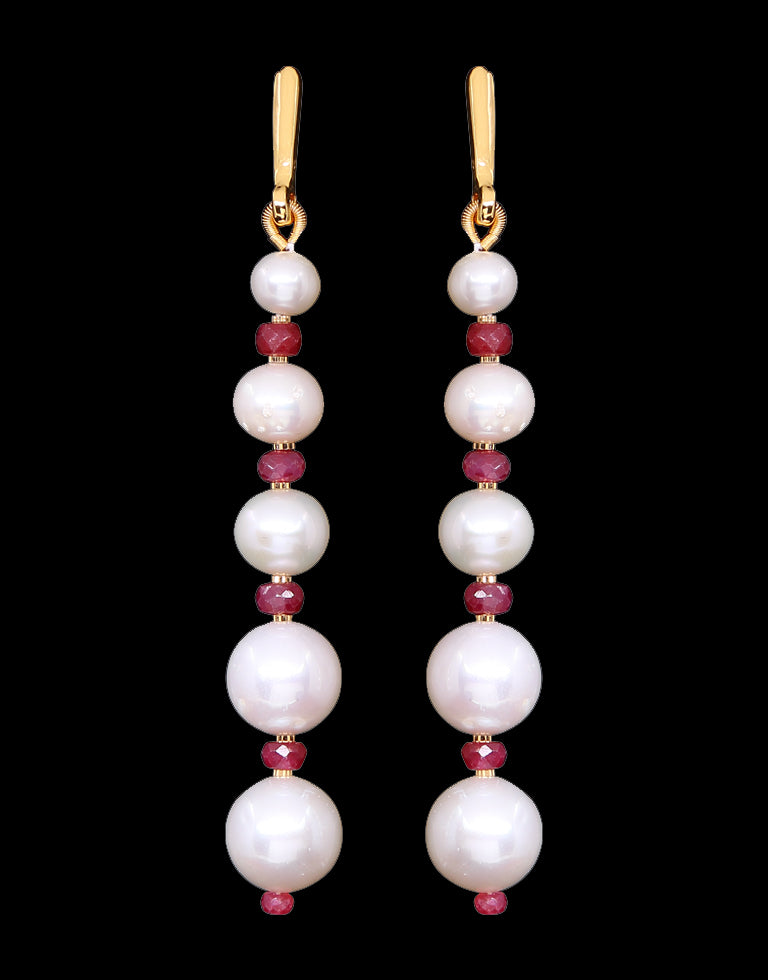 Freshwater Pearl With Gold Cutring Real Ruby Earrings