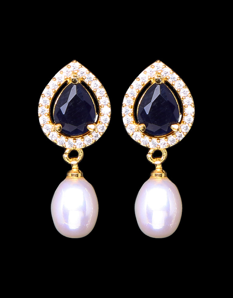 Freshwater Pearl With Cubic Zircon & Semi Precious Stone Fancy Stud Earrings