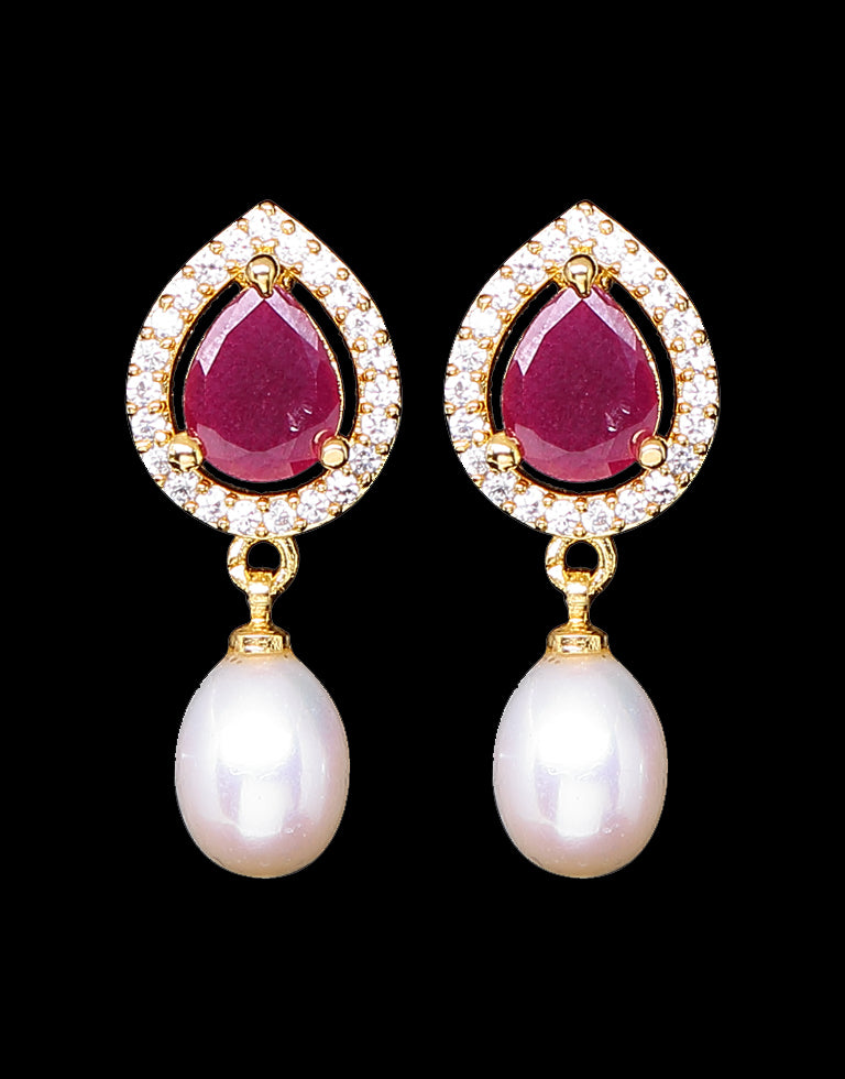 Freshwater Pearl With Cubic Zircon & Semi Precious Stone Fancy Stud Earrings