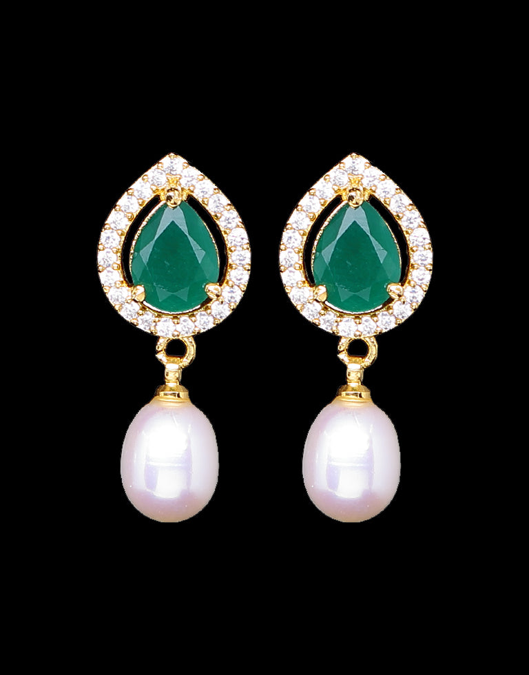 Freshwater Pearl With Cubic Zircon & Semi Precious Stone Fancy Stud Earrings