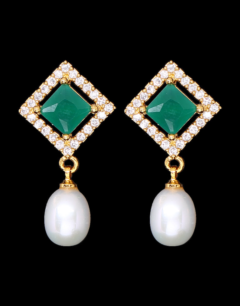 Freshwater Pearl With Cubic Zircon & Semi Precious Stone Fancy Stud Earrings