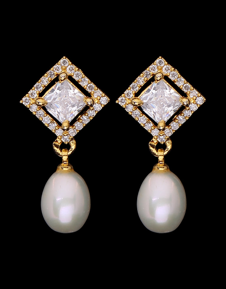 Freshwater Pearl With Cubic Zircon & Semi Precious Stone Fancy Stud Earrings