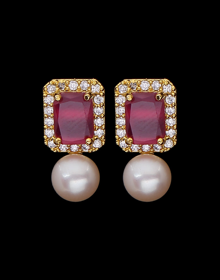 Freshwater Pearl With Cubic Zircon & Semi Precious Stone Fancy Stud Earrings