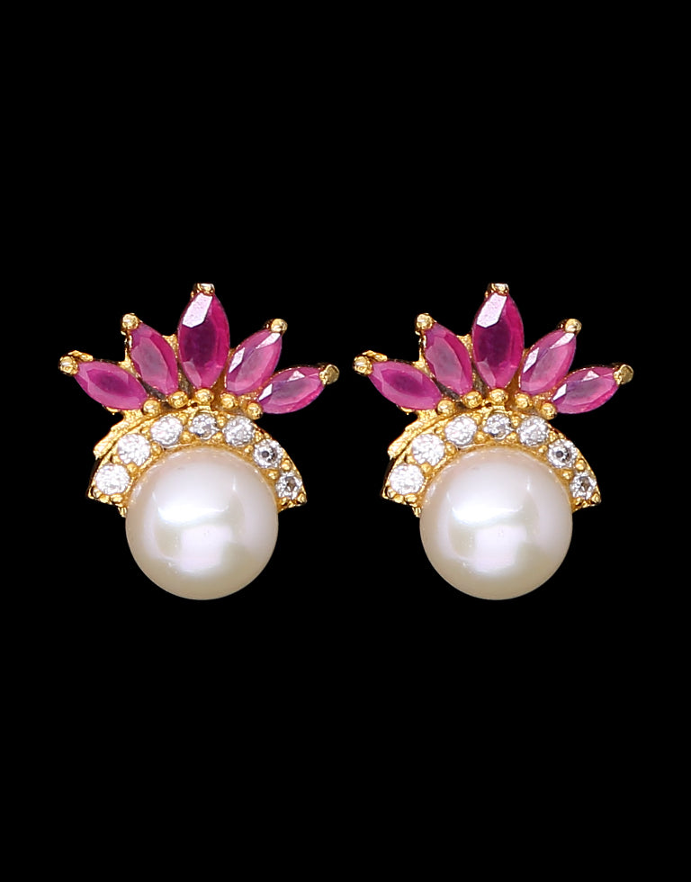 Freshwater Pearl with Cubic Zircon & Semi Precious Stone Fancy Stud Earrings