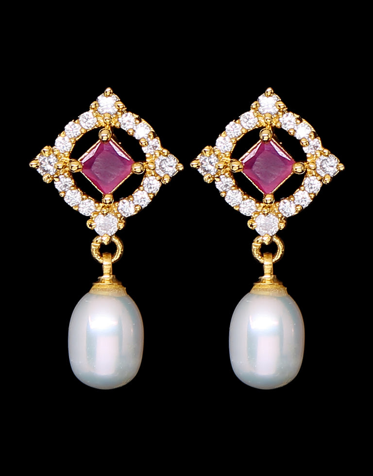 Freshwater Pearl with Cubic Zircon & Semi Precious Stone Fancy Stud Earrings