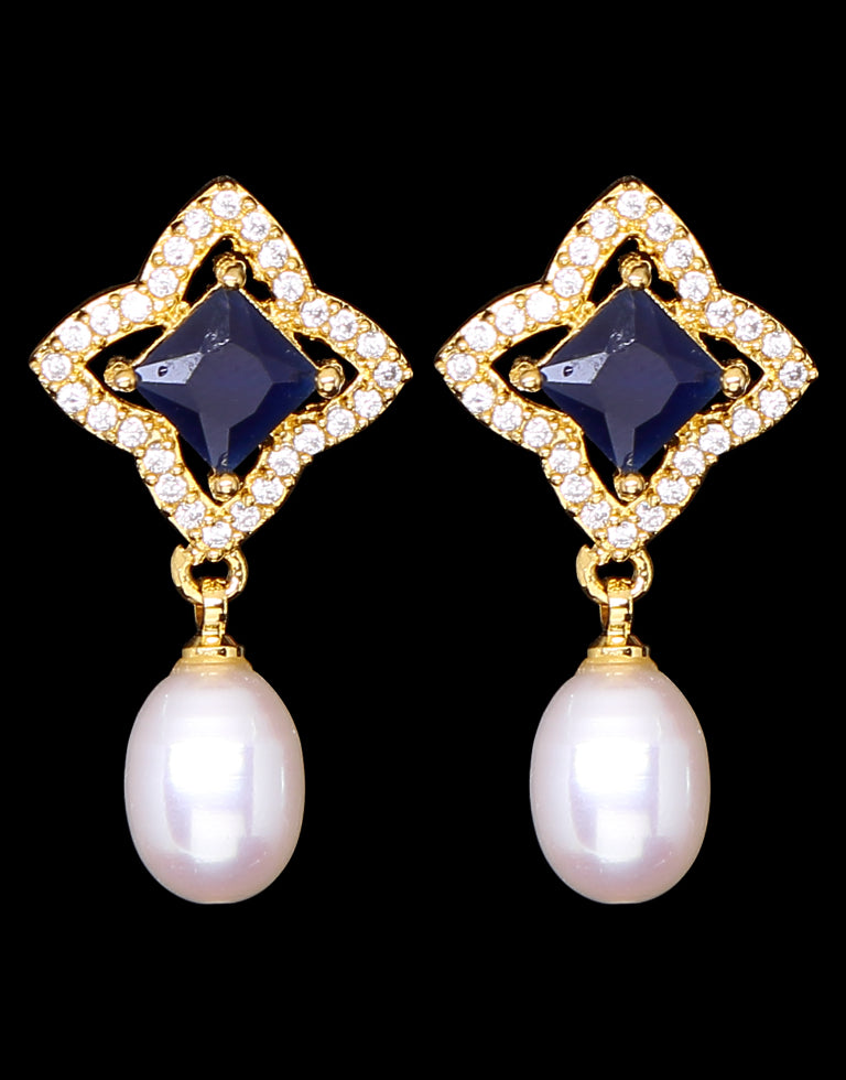 Freshwater Pearl With Cubic Zircon & Semi Precious Stone Fancy Stud Earrings