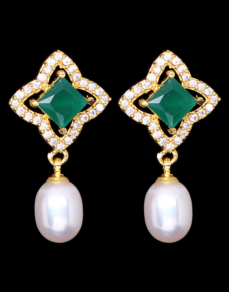 Freshwater Pearl With Cubic Zircon & Semi Precious Stone Fancy Stud Earrings