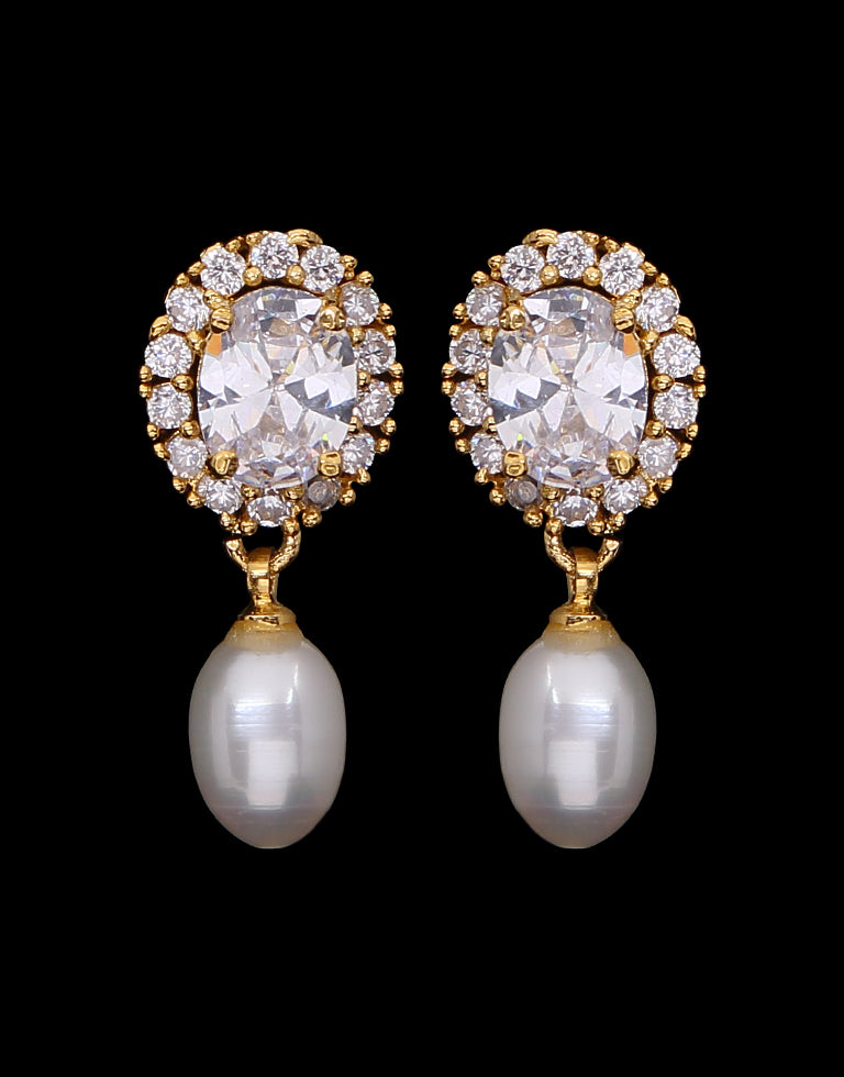 Freshwater Pearl With Cubic Zircon & Semi Precious Stone Fancy Stud Earrings