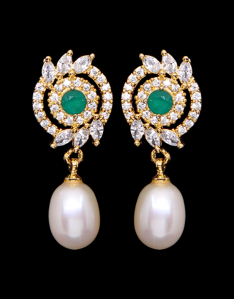 Freshwater Pearl With Cubic Zircon & Semi Precious Stone Fancy Stud Earrings