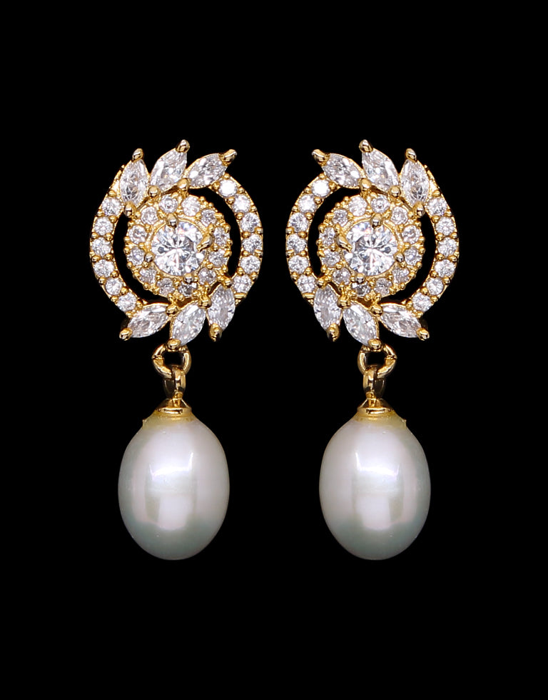 Freshwater Pearl With Cubic Zircon & Semi Precious Stone Fancy Stud Earrings