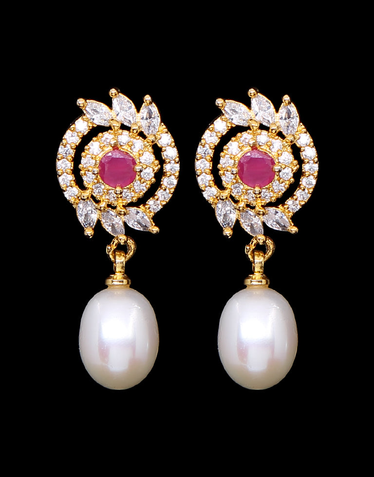 Freshwater Pearl With Cubic Zircon & Semi Precious Stone Fancy Stud Earrings