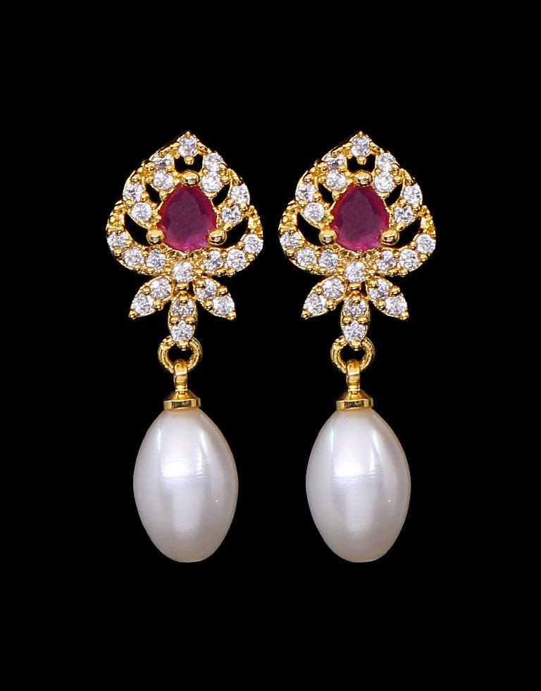 Freshwater Pearl with Cubic Zircon & Semi Precious Stone Fancy Stud Earrings