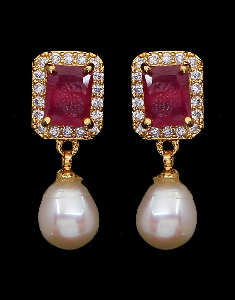 Freshwater Pearl With Cubic Zircon & Semi Precious Stone Fancy Stud Earrings