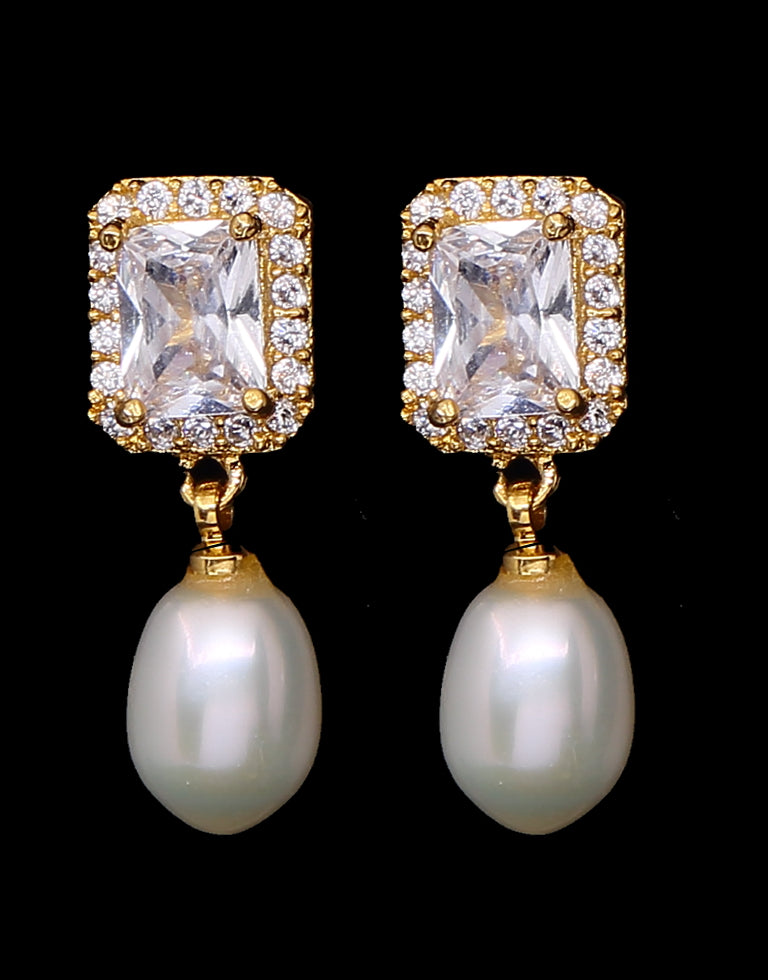 Freshwater Pearl With Cubic Zircon & Semi Precious Stone Fancy Stud Earrings