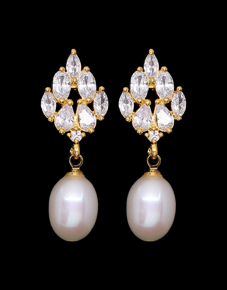 Freshwater Pearl With Cubic Zircon & Semi Precious Stone Fancy Stud Earrings