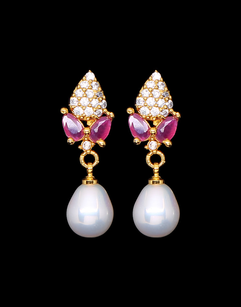 Freshwater Pearl with Cubic Zircon & Semi Precious Stone Fancy Stud Earrings