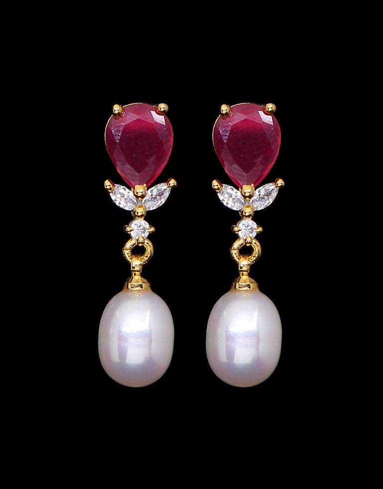 Freshwater Pearl with Cubic Zircon & Semi Precious Stone Fancy Stud Earrings