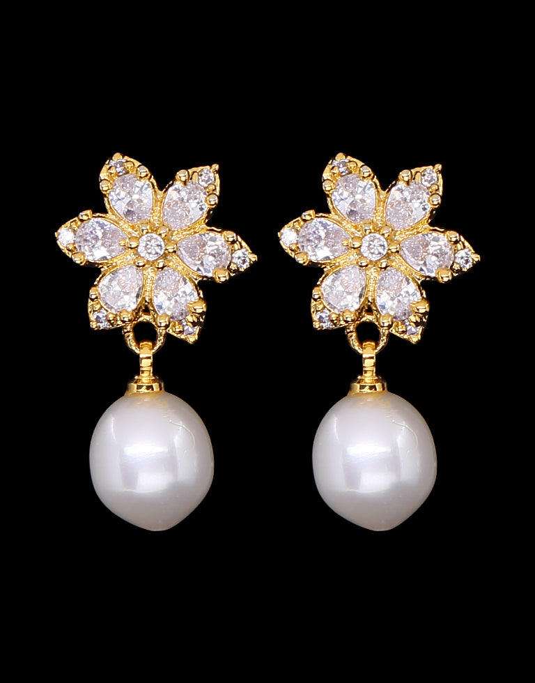 Freshwater Pearl with Cubic Zircon & Semi Precious Stone Fancy Stud Earrings