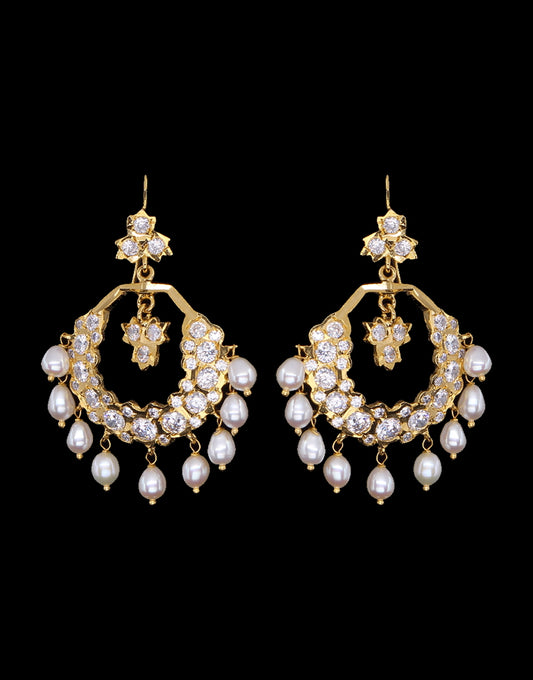Traditional Chand Bali With CZ Stone & Peral Drop