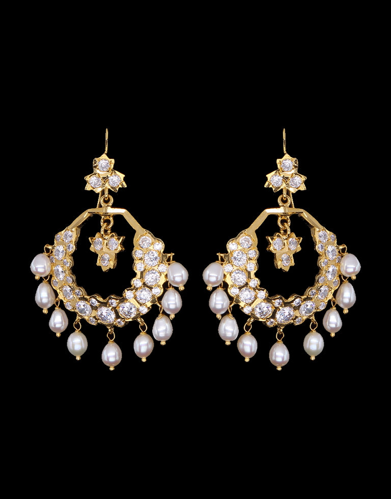 Traditional Chand Bali With CZ Stone & Peral Drop
