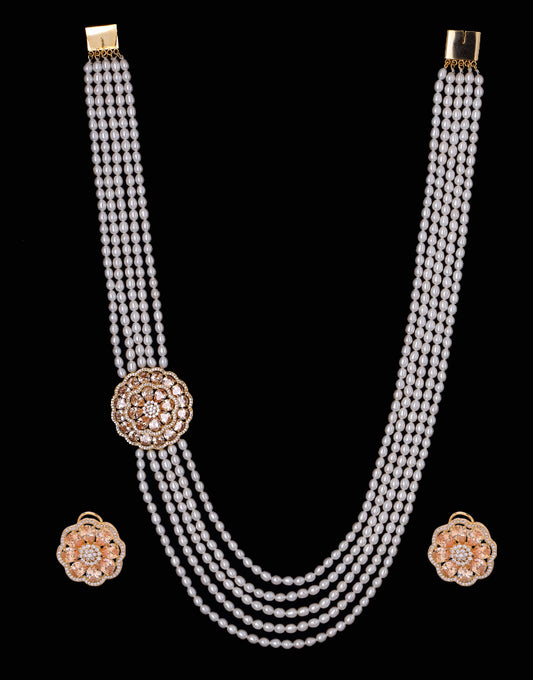 Freshwater Oval Shape Pearl Side Brooch Necklace Set
