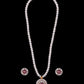 White Cultured Pearl Set with Red Studded Stone Pendant