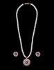 White Cultured Pearl Set with Red Studded Stone Pendant