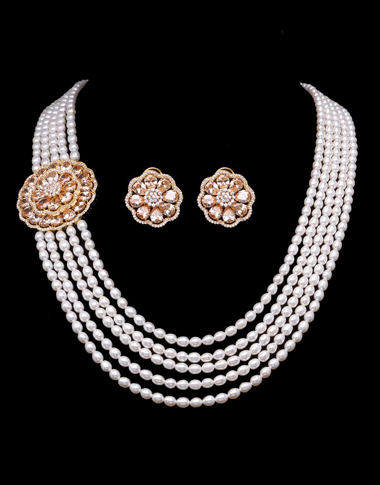 Freshwater Oval Shape Pearl Side Brooch Necklace Set Mangatrai Gems