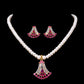 Gorgeous Freshwater Pearl Set with Red Studded Stone Pendant