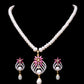 White Pearl Set with Red Stone Studded Pendant