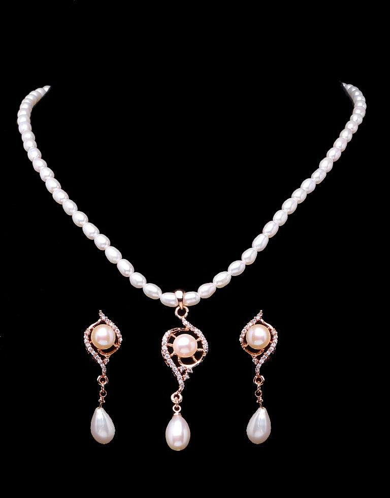 Oval Beaded Pearl Set with Stone Studded Charms And Drop Dangled Pearls