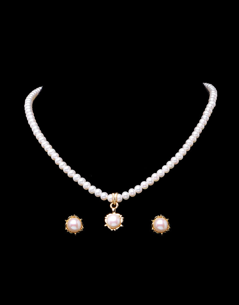 Beaded Round White Freshwater Pearl Set