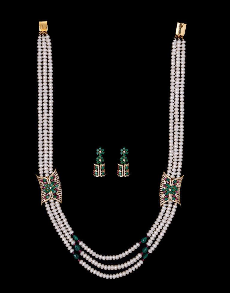 Freshwater Half Round Pearl Side Brooch Necklace Set
