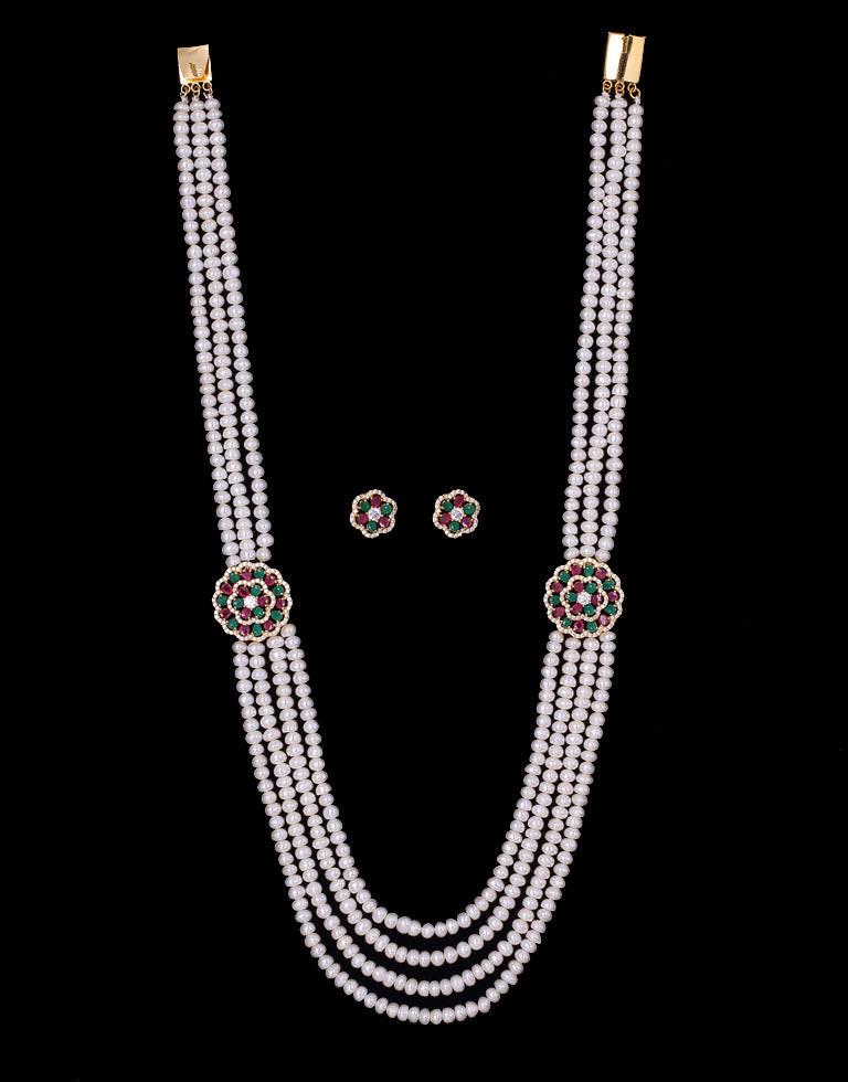Freshwater Half Round Pearl Side Brooch Necklace Set