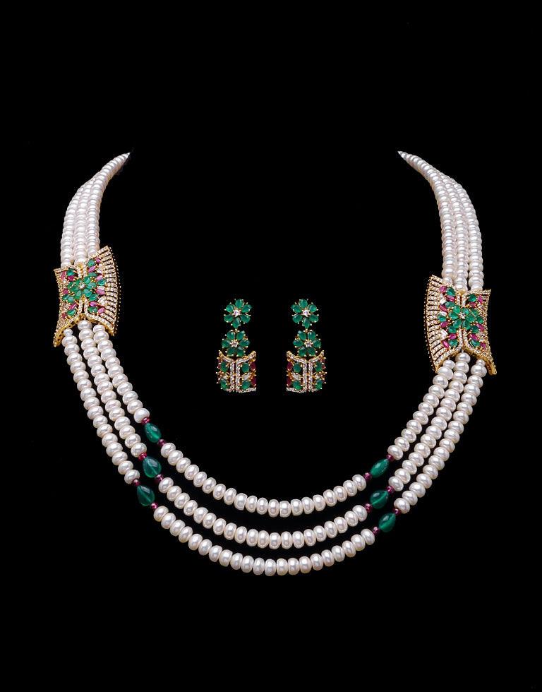 Freshwater Half Round Pearl Side Brooch Necklace Set