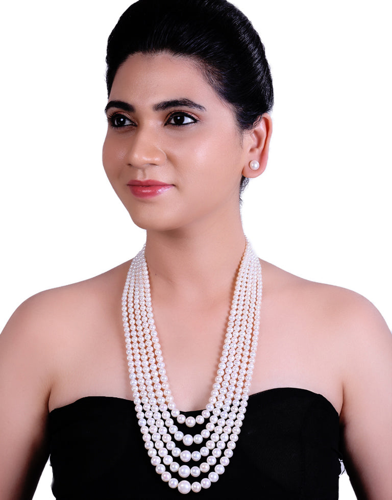 The Round White Freshwater Pearl Graded Necklace