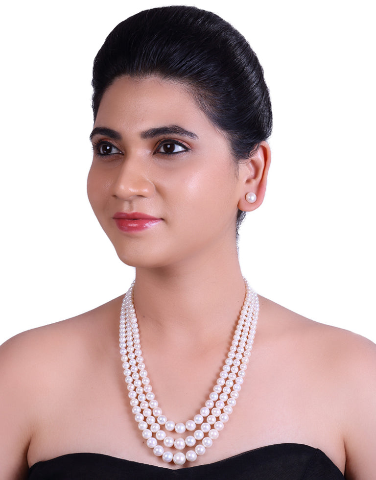 The Unique Round White Freshwater Pearl Graded Necklace