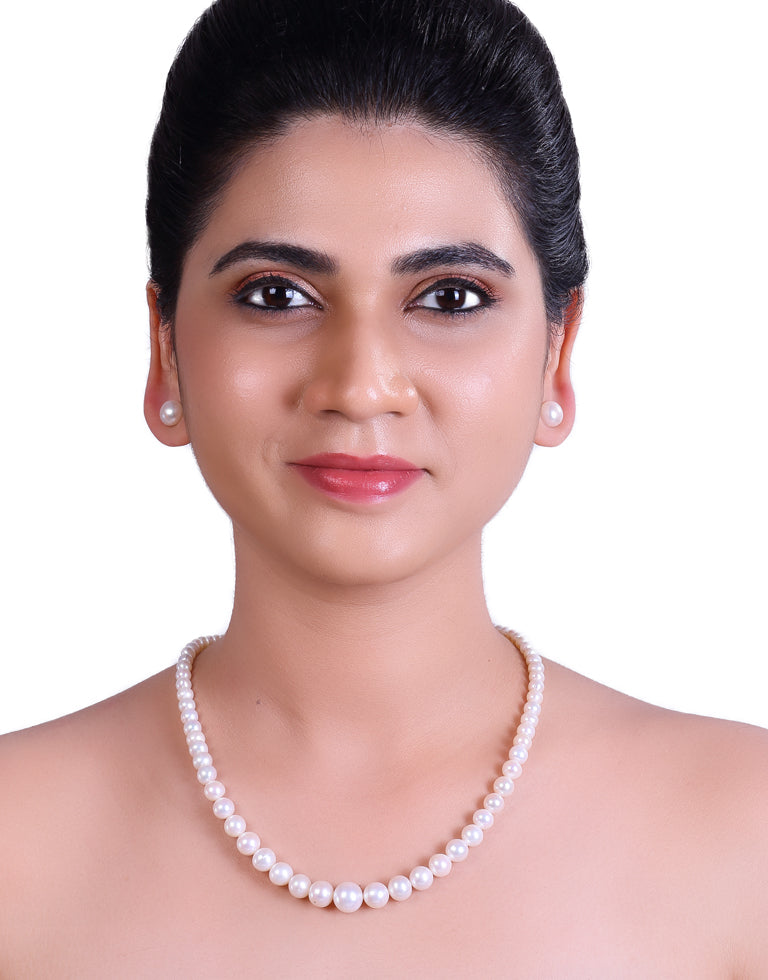 The Exquisite Round White Freshwater Pearl Graded Necklace